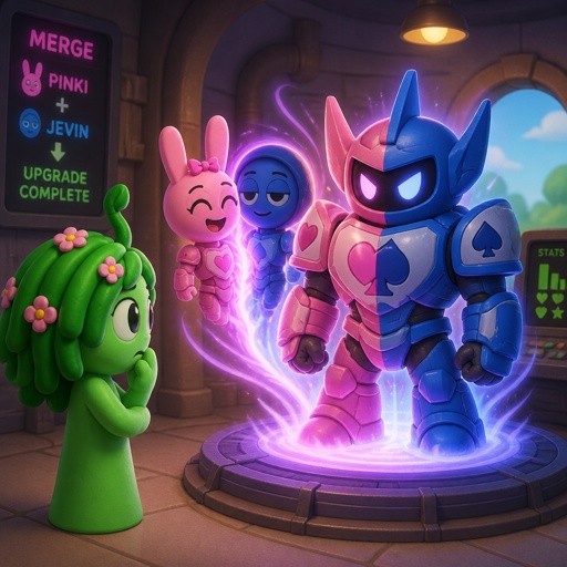 Vineria from Sprunki watching Pinki from Sprunki as Elita One merged with Jevin from Sprunki upgrading the twos shared armour to be more powerful and more durable 