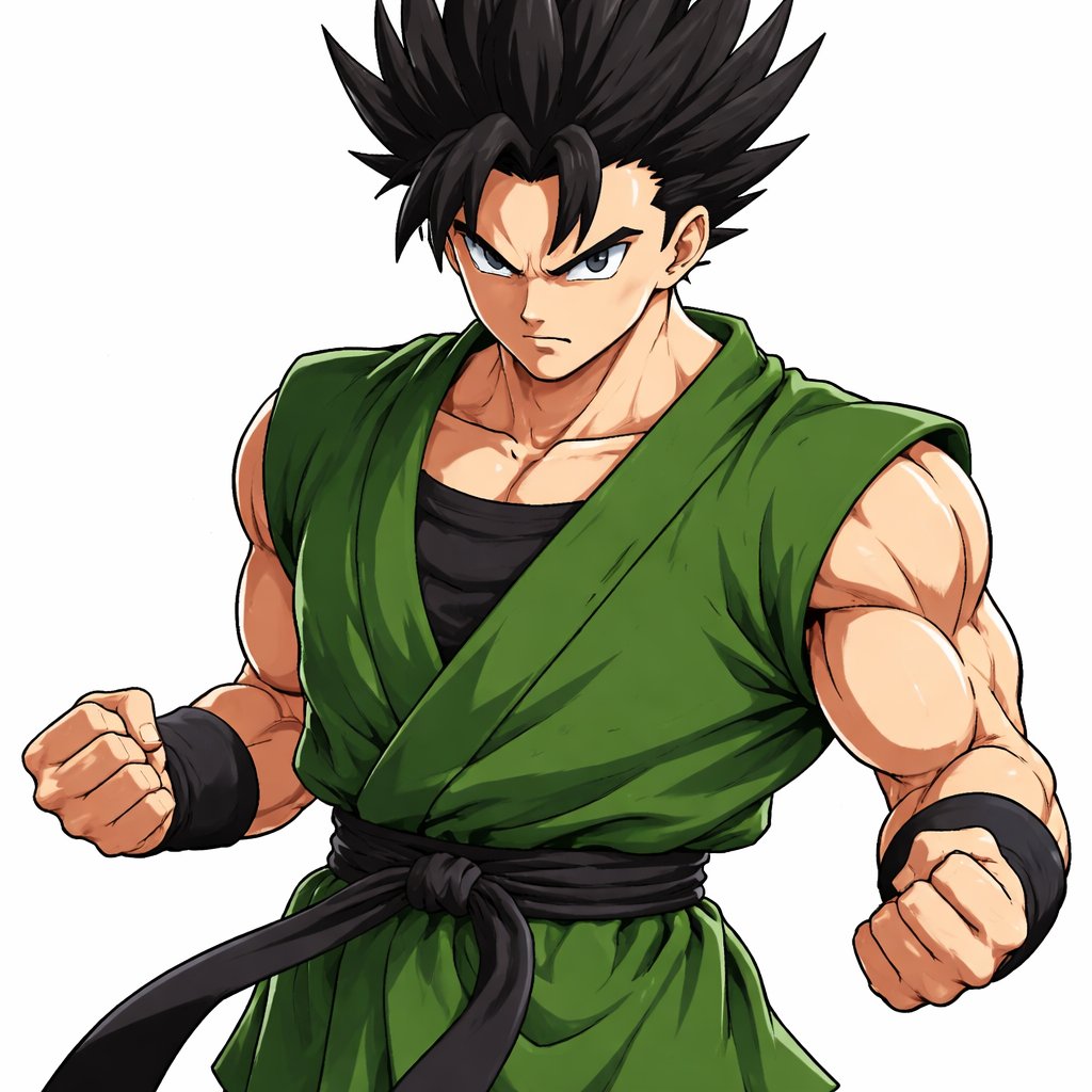 Make me a male dbz character in a green gee