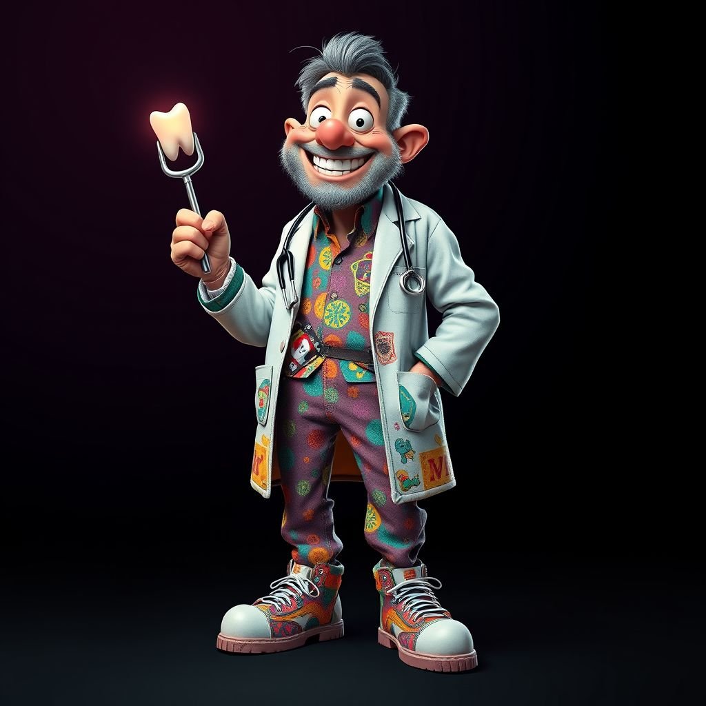 create a doctor. Who is funny human looking from head to toe. And he always immediately results to surgery for anything even small things. So please be sure to show his whole outfit head to toe. Make him have only 1 tooth