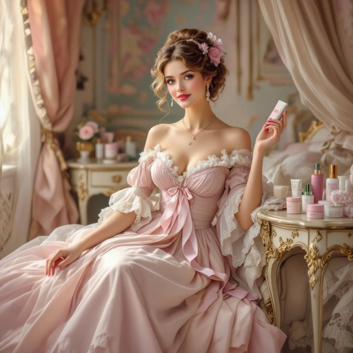 Create a character showing there whole body head to toe, a lady who loves beauty products