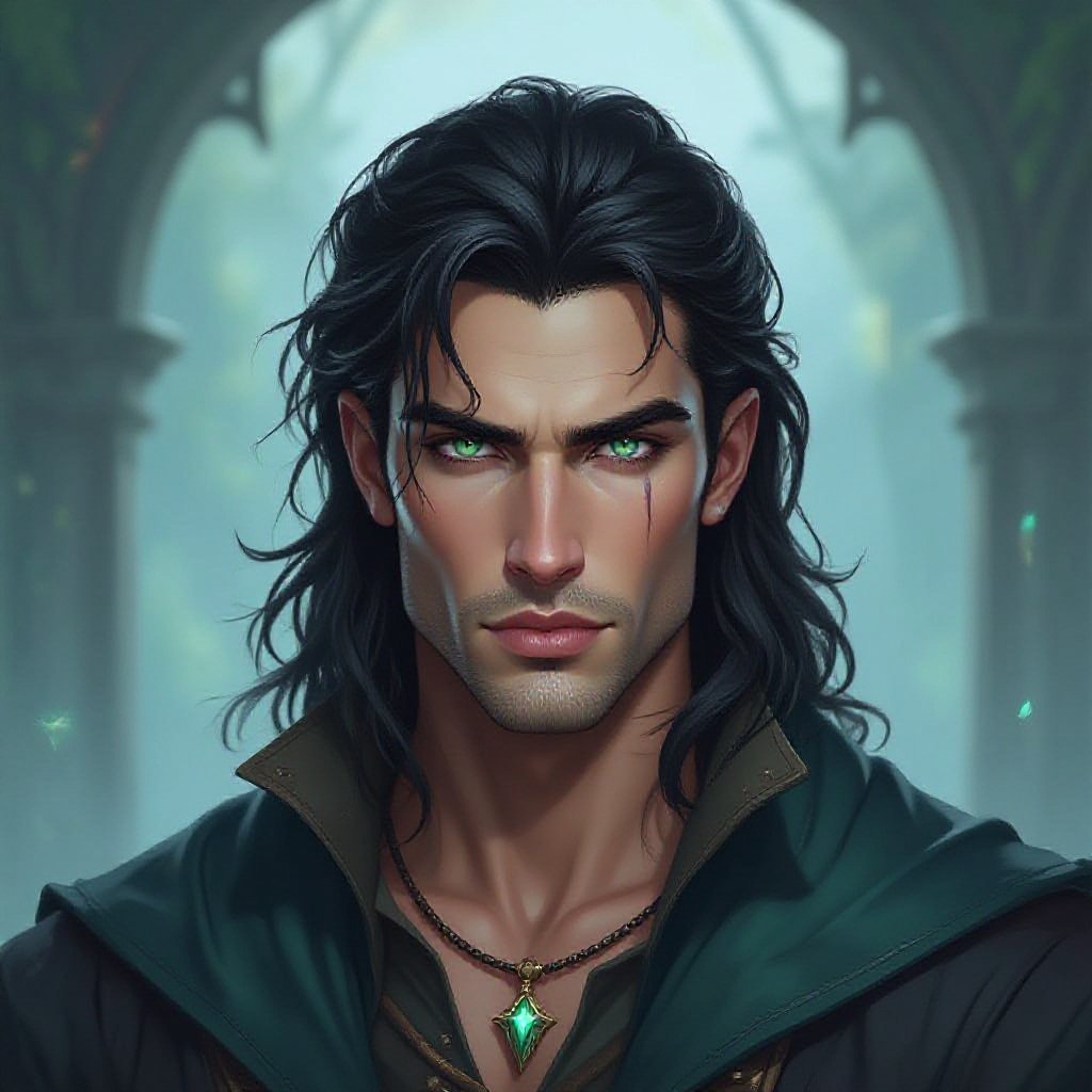 Un home like 6 feet something, very strong, raven hairsharp jaw. a small scar on his neck. his eyes were a mix of blue and green. YThe greyish steel blue contrasted the viridian green like they were made to go together as opposites. The two colors don’t just coexist, they are lake fading in one another but always letting the other the place to exist on its own - musclé aussi et fin, mais bien musclé - le visage entre carré et coeur et un peu rectangle -cheveux un peu bouclés - les yeux entre amand et hooded eyes