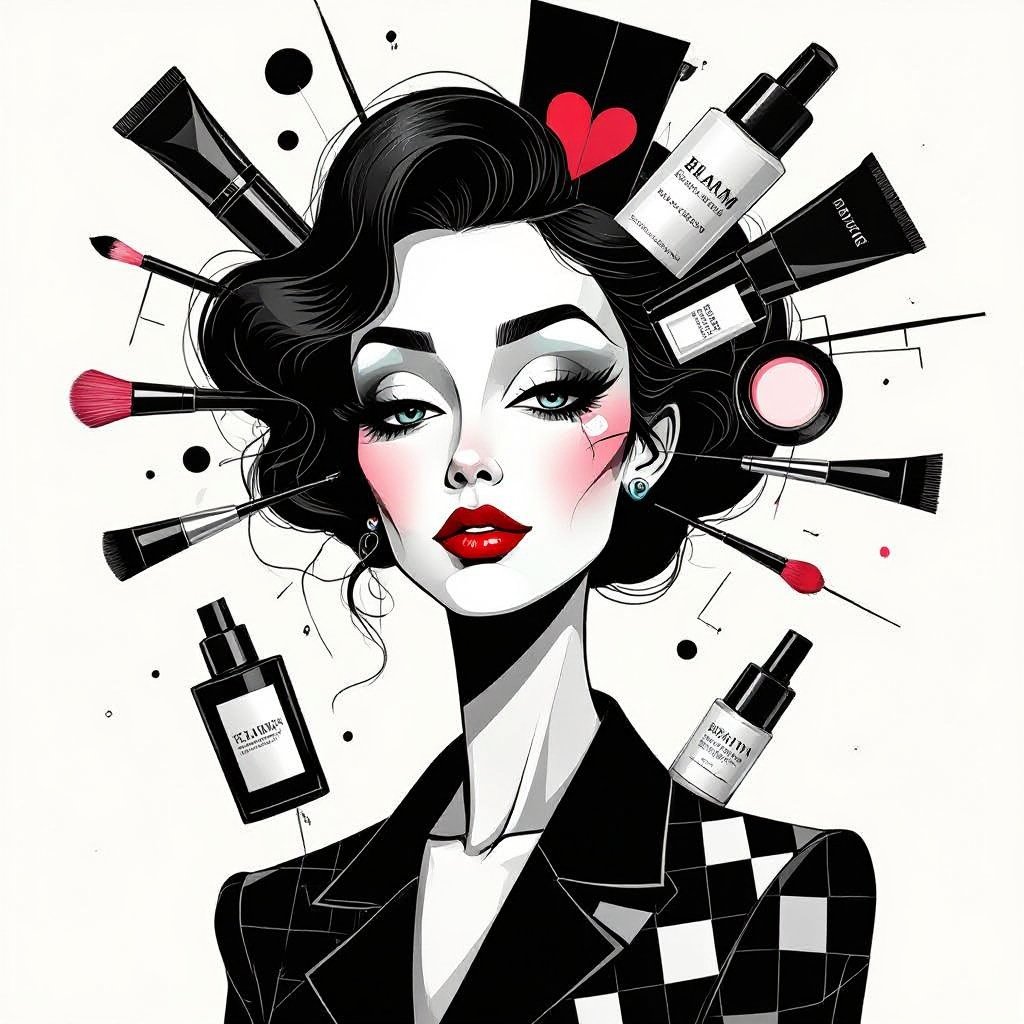 Create a character showing there whole body head to toe, a lady who loves beauty products  
