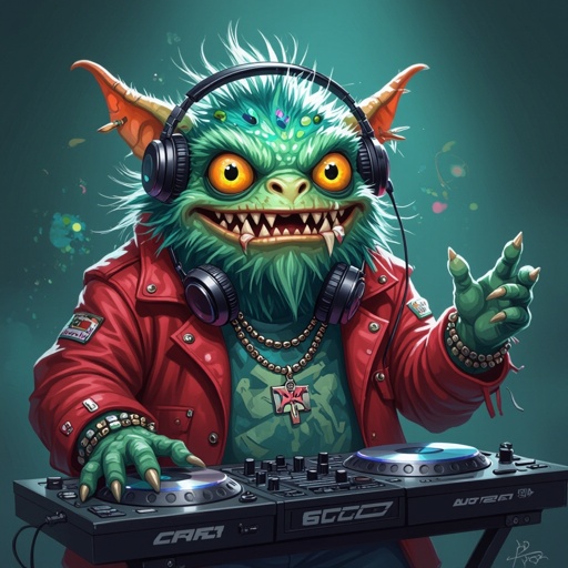 Create a funny looking monster dressed like a dj