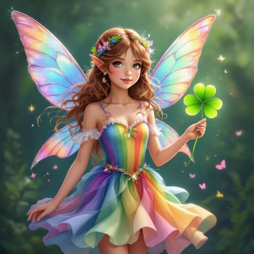 Fairy girl rainbow clover 