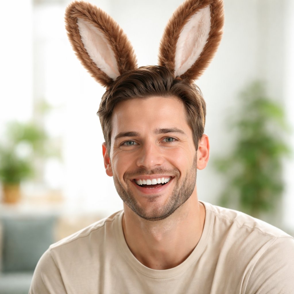 Man with brown bunny ears