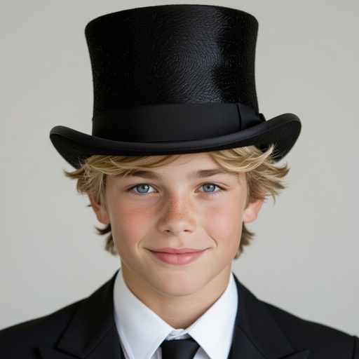 Blonde teenage boy with black top hat bad boy 