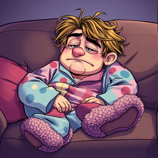 Create a character who is lazy as heck. And you could tell from his face and his entire outfit. Make is funny and the style of the graphic photographic