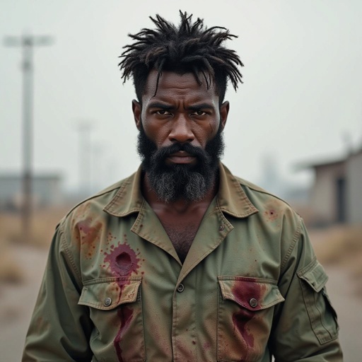 A African American man with a black beard and black hair wearing a medical uniform