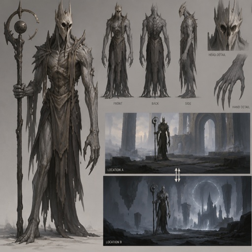 location swapping grey scary guardian humanoid creature