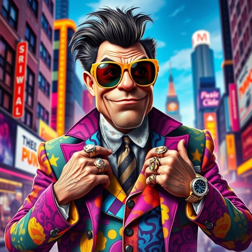 Create a funny arrogant character , showing him head to toe like his whole outfit 