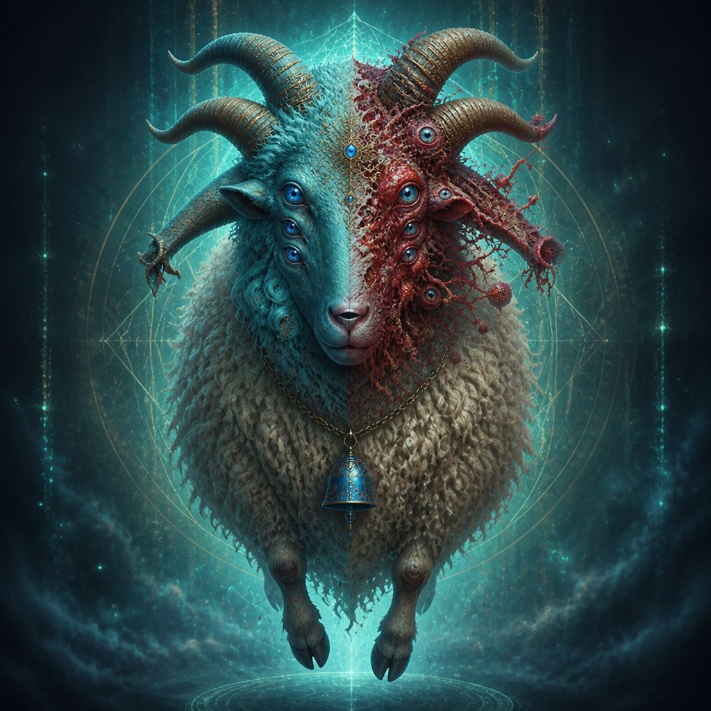 a painting of a ram and an octopus