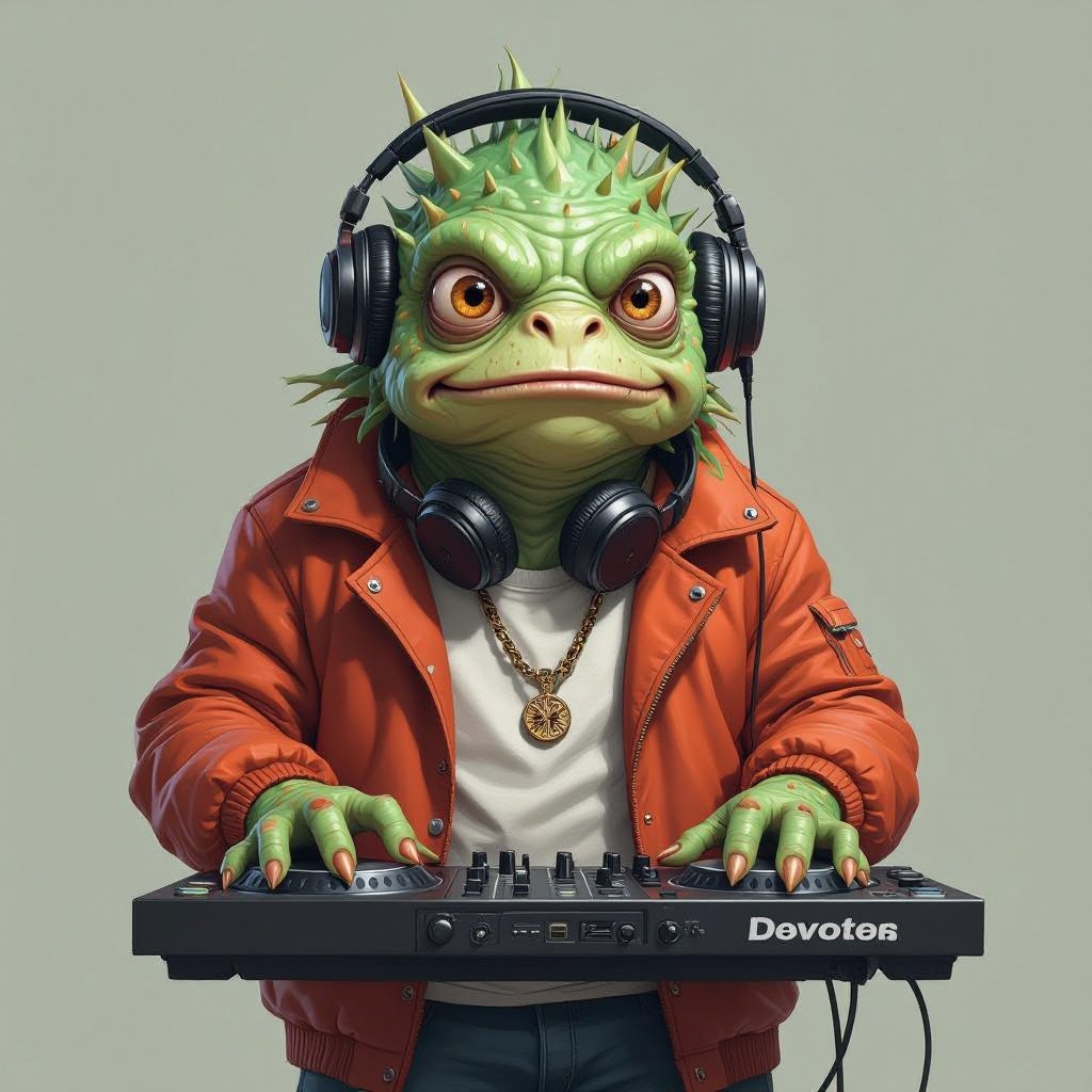 Create a funny looking monster dressed like a dj