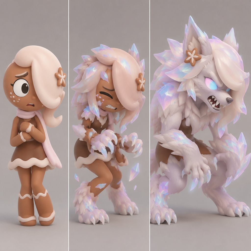 Ginger from Dandy’s world turning into a Opalite Werewolf