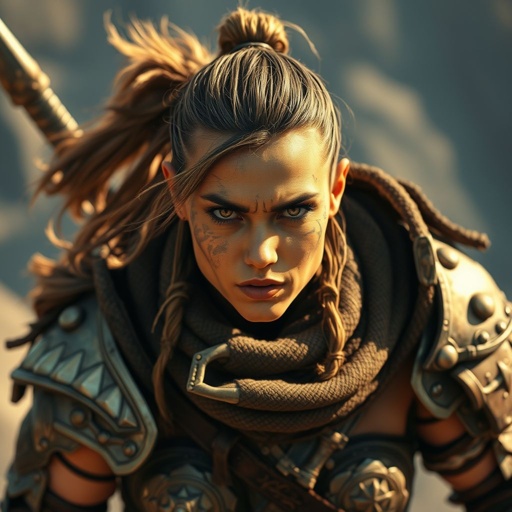 Create a warrior woman , show the whole character head to toe not just the wate and up