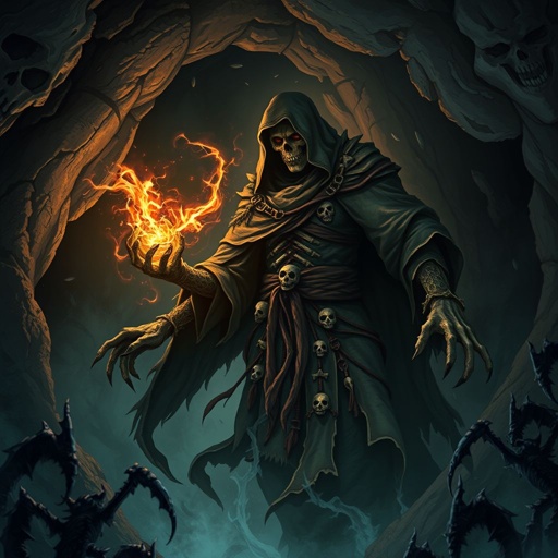 Bones and skulls laying in a cave of death