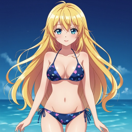 Tight bikini, blonde hair, full body