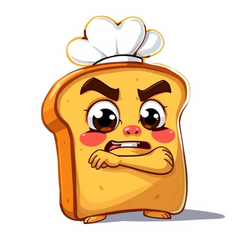 Make a chracter of a bread funny but looks mad named “true loaf”