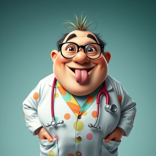 create a fat doctor. Who is funny human looking from head to toe. And he always immediately results to surgery for anything even small things. So please be sure to show his whole outfit head to toe. Make him have 1 tooth
