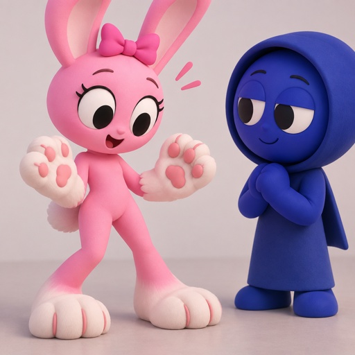 Pinki from Sprunki as her kind wererabbit self noticing that she is getting bigger and stronger with her feet looking like wererabbit paws and her hands looking the same all for Jevin from Sprunki 