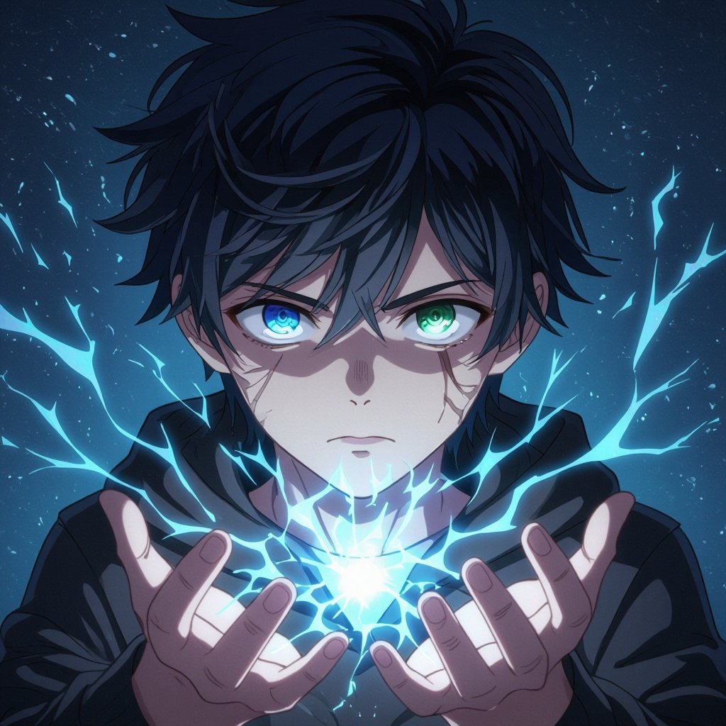 Telekinetic and dark manipulation powers boy teenager 17 years old dark and mysterious and quite with bad past with Heterochromia eyes