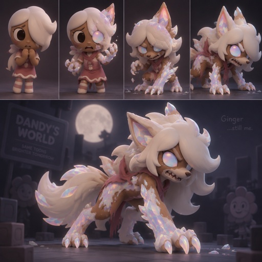 Ginger from Dandy’s world turning into a Opalite Werewolf 