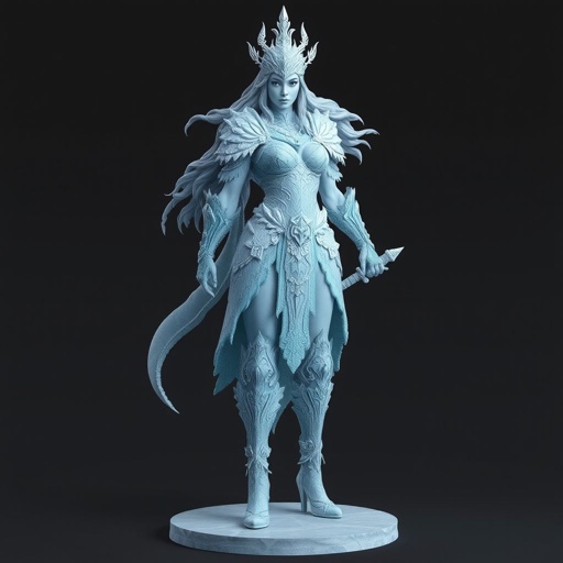 Create a battle woman hero called Alvara the Frostheart. Show full body head to toe including shoes 