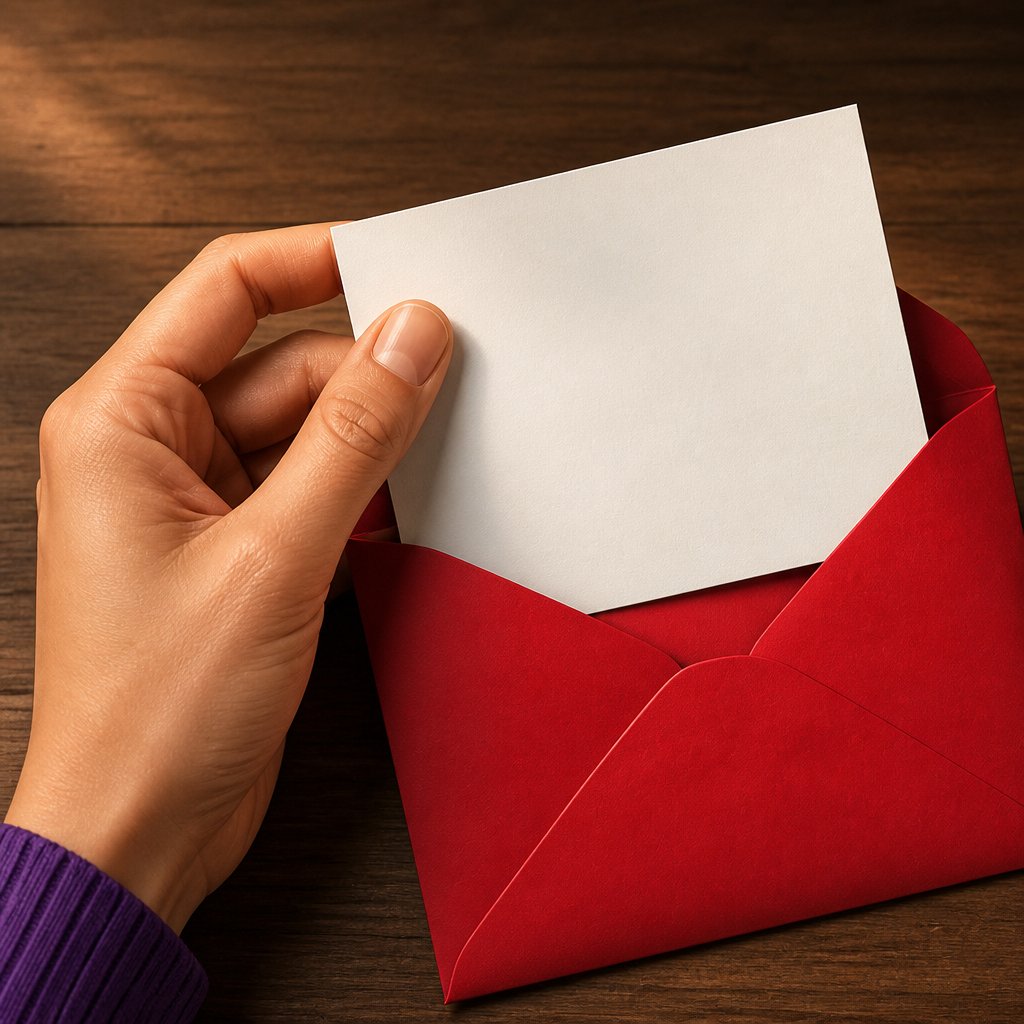 a person holding a piece of paper in an envelope