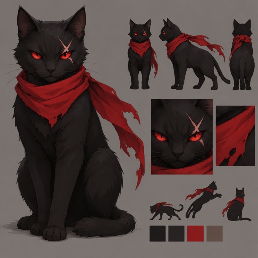 black cat red eyes special x scar red scarf