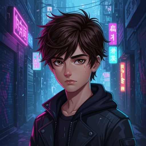 Dark Mysterious teen boy with dark brown hair brown eyes and with a dark past