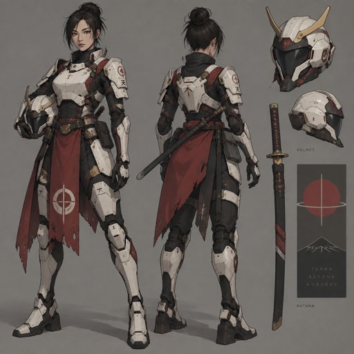 Woman in futuristic space samurai armor, 