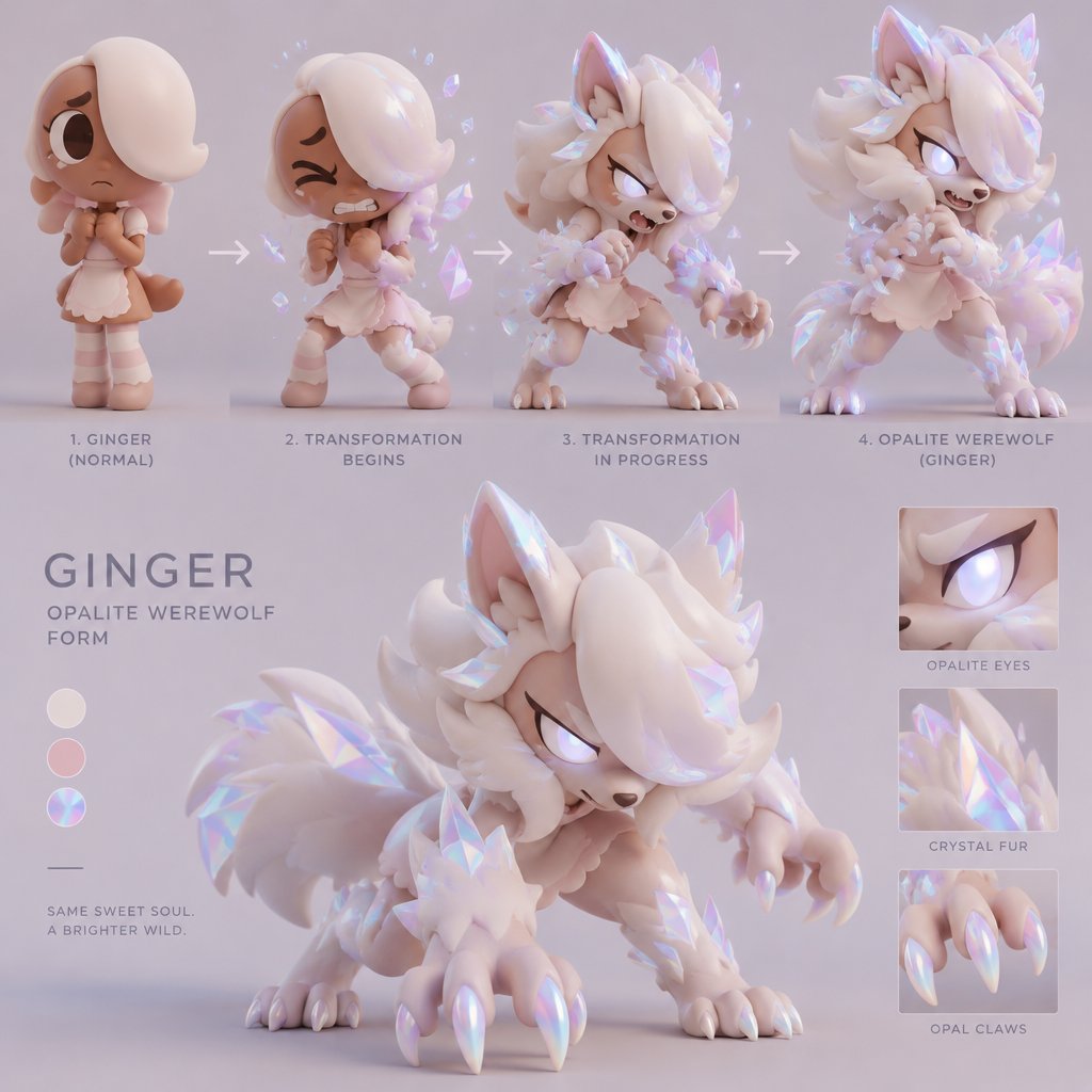 Ginger from Dandy’s world turning into a Opalite Werewolf