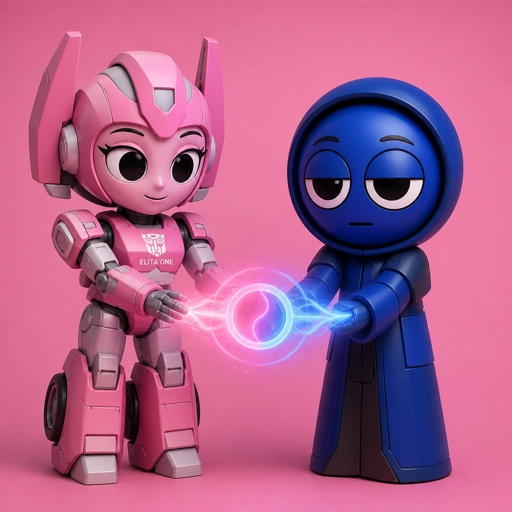 Pinki from Sprunki as Elita One starting the merge with Jevin from Sprunki 