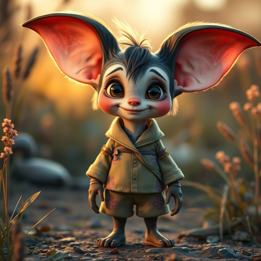 Create a character who has big ears , show entire body too