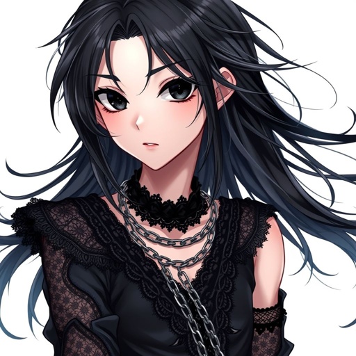 Create a teenage goth boy who has black hair, black eyes, pale skin and his attire is black.