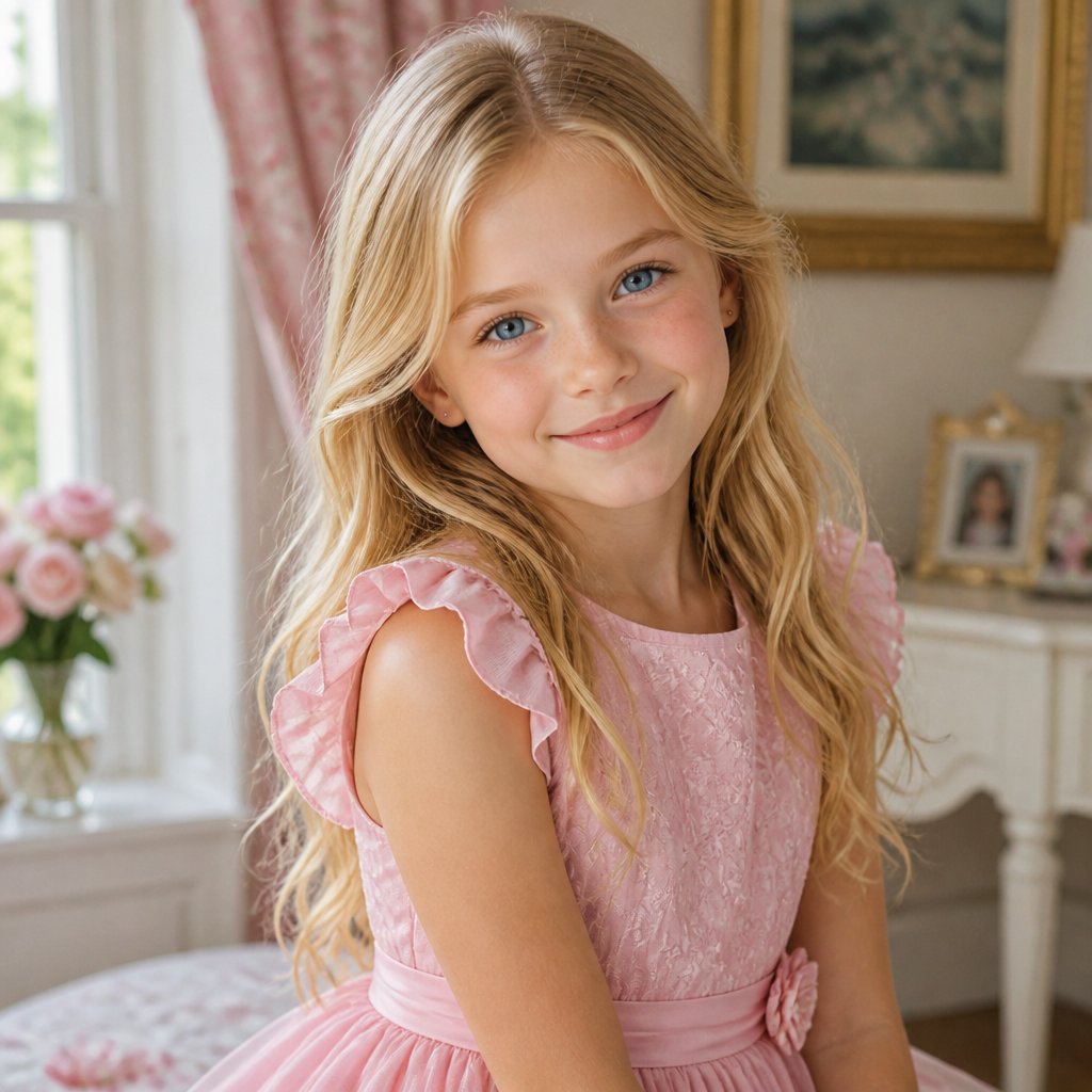 A 9 year old girl with blond hair English girl