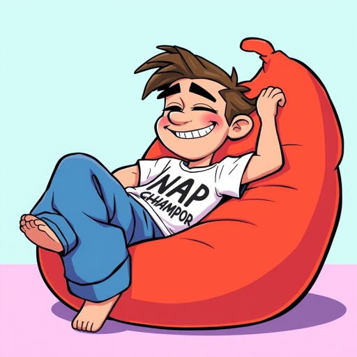 Create a character who is lazy as heck. And you could tell from his face and his entire outfit. Make is funny and the style of the graphic photographic 