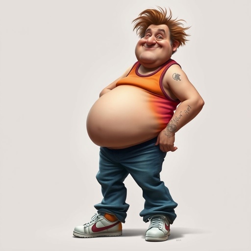 Create a funny looking man who’s jeans and tank top is so tight head to toe
