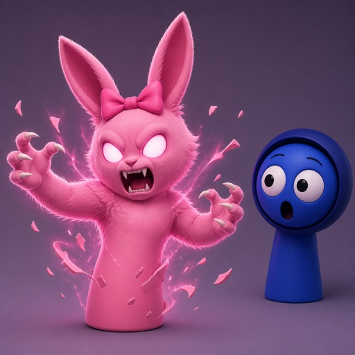 Pinki from Sprunki turning into a WereRabbit in front of Jevin from Sprunki
