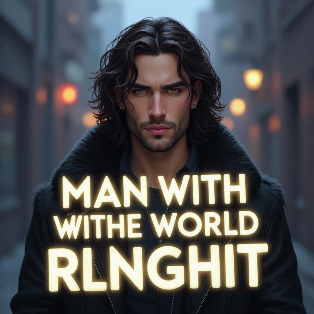 Mężczyzna o długich, lokowanych,  ciemnobrązowych, włosach. z krótkim zarostem.  ciemne oczy. Ubrany w czarną futrzaną kurtkę. Wąskie usta. Bez kolczyków. Pyzaty. Przymknięte oczy, blady