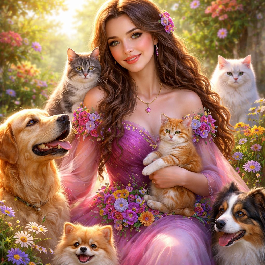 A most beautiful woman that is a hero of love and soul she love all animals she lives with cats and dogs and she love pink and purple and all bright colors she loves flowers