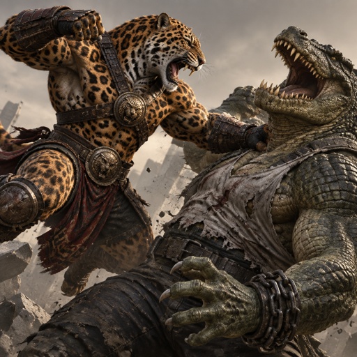 He is a jaguar, muscular warrior, fighting against Croc a super villain 