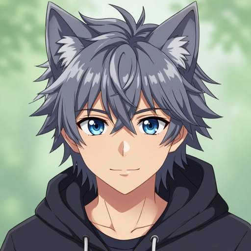 Create an anime guy with wolf ears
