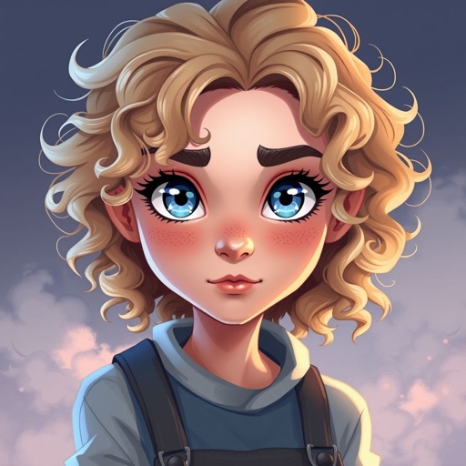 Blue gray eyes Blonde curly hair Freckles