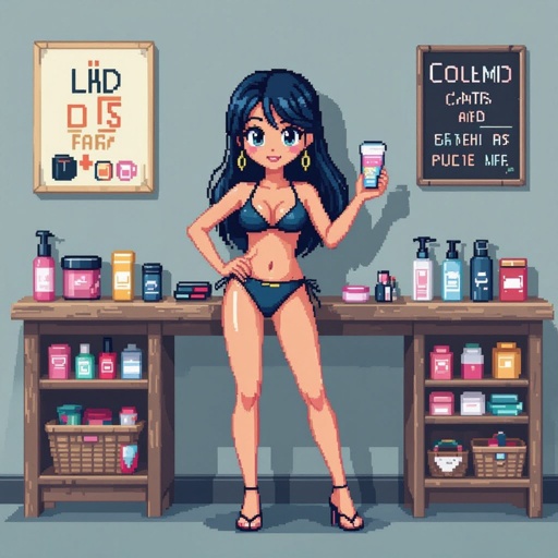 Create a character showing there whole body head to toe, a lady who loves beauty products