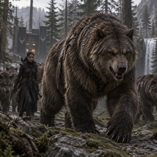 A big wolf mixed with a grizzly bear, a pack made from lab by the Dark Huntress to hunt endangered species.