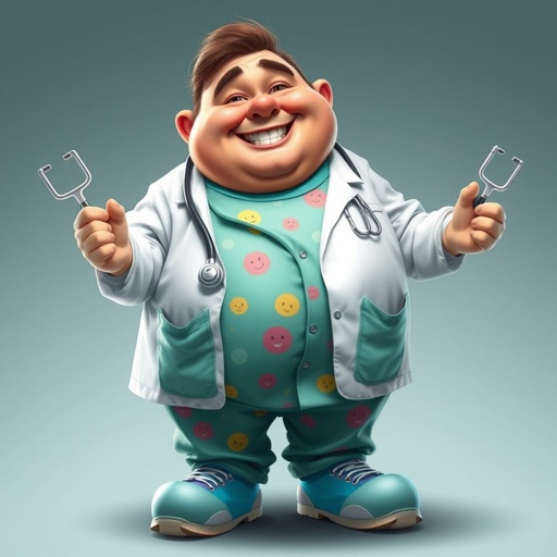 create a fat doctor. Who is funny human looking from head to toe. And he always immediately results to surgery for anything even small things. So please be sure to show his whole outfit head to toe. Make him have 1 tooth