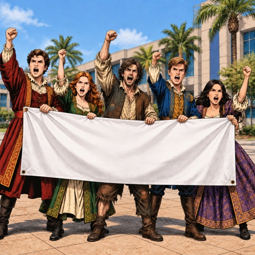 a group of people holding a large white sheet