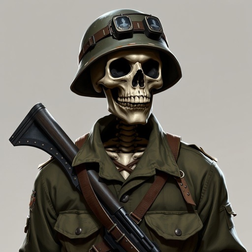 A American skeleton in world war2 with a rifle