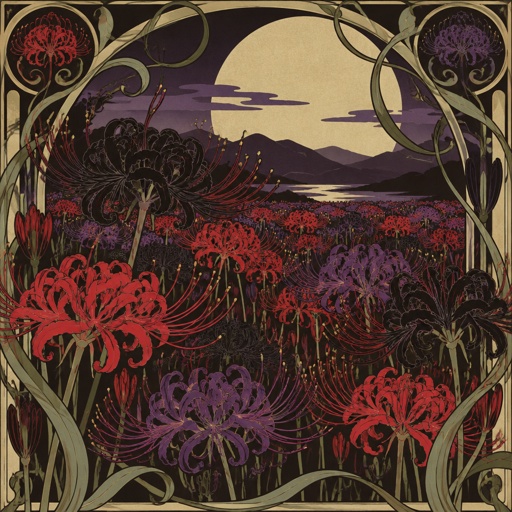 A field of Black, red and purple spider lillies 