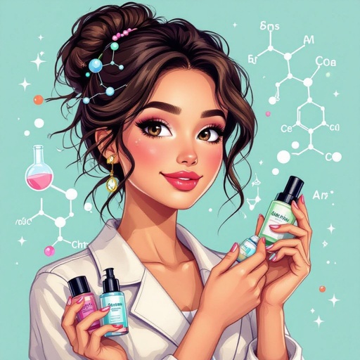 Create a character showing there whole body head to toe, a lady who loves beauty products